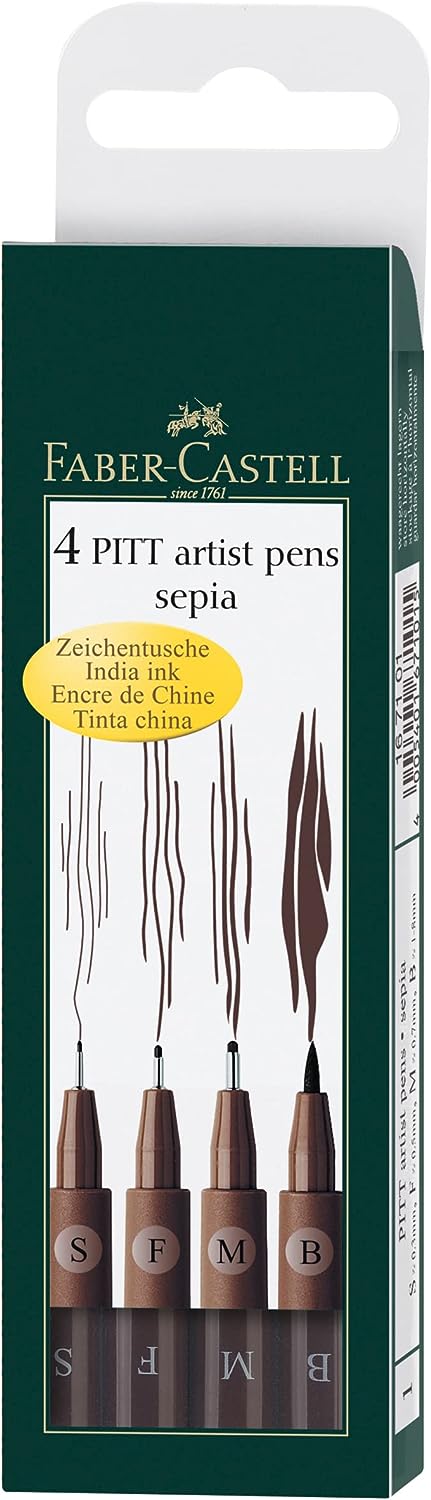 Faber Castell PITT Artists' Pens Sets - Sepia (Set of 4)