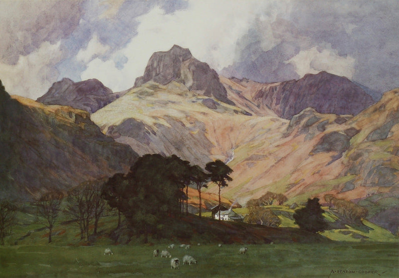 Langdale Pikes and Oak Howe Farm by Alfred Heaton Cooper (1863 - 1929)