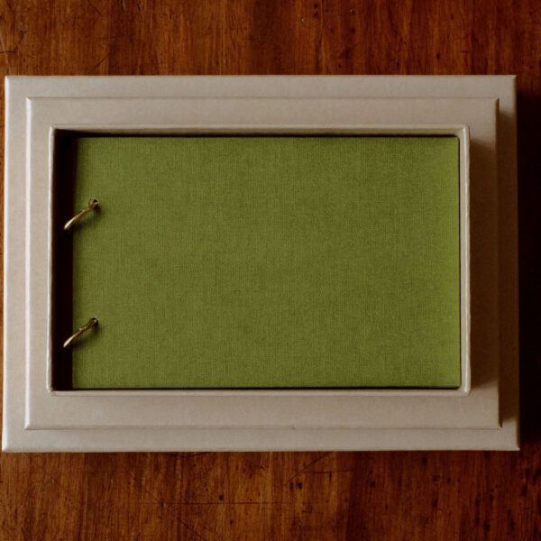 Ringbound Fabric Covered Sketchbook Moss Green - White Paper