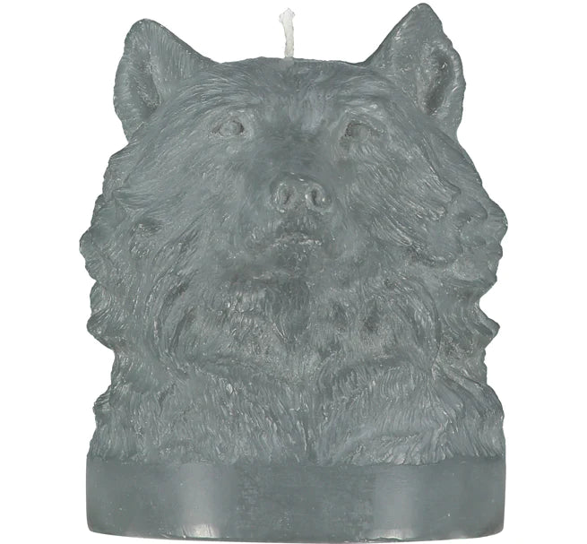 Medium Gunmetal Grey Wolf Head Candle (16.5cm)
