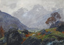 Langdale Pikes from Thrang Cottages, Rain 1920  - Original Painting by Alfred Heaton Cooper (1863-1929)