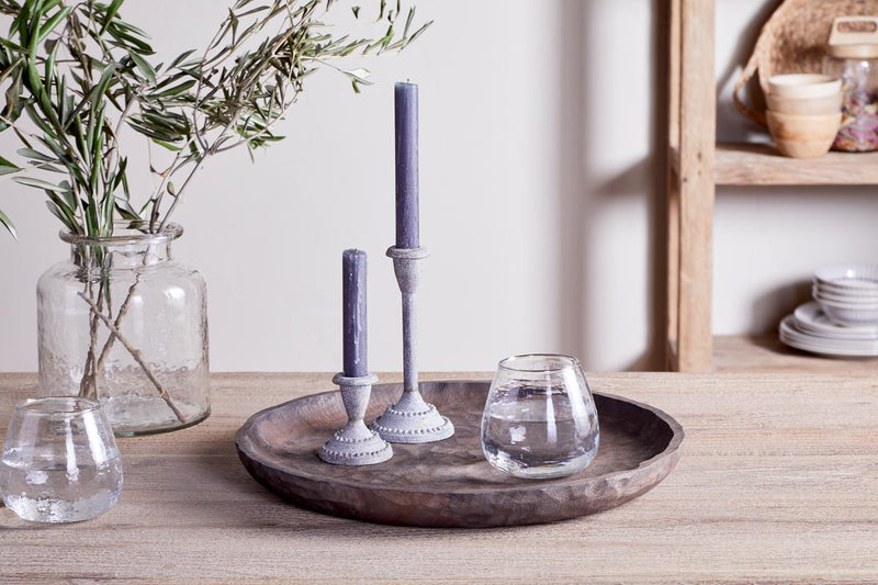 Nyati Mango Wood Etched Round Tray - Dark