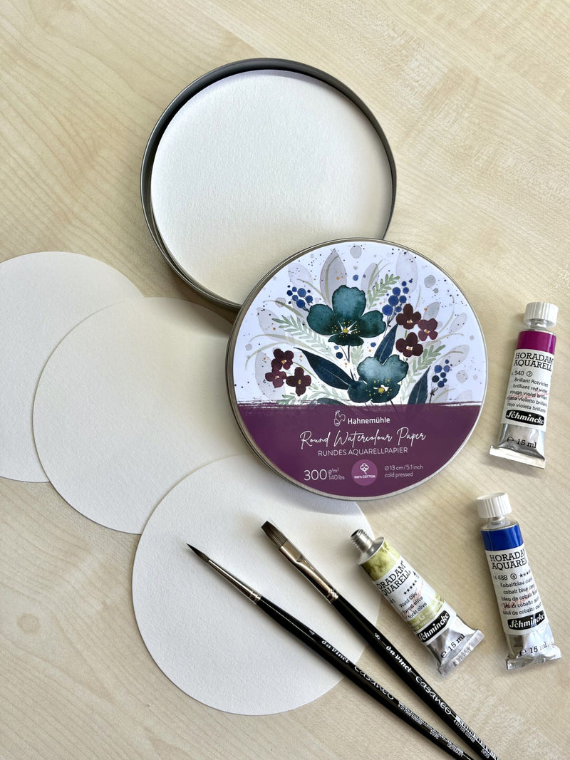 Round Watercolour Paper (Cold Pressed, Natural While, 300gsm, 30 Sheets, 13cm Diameter)