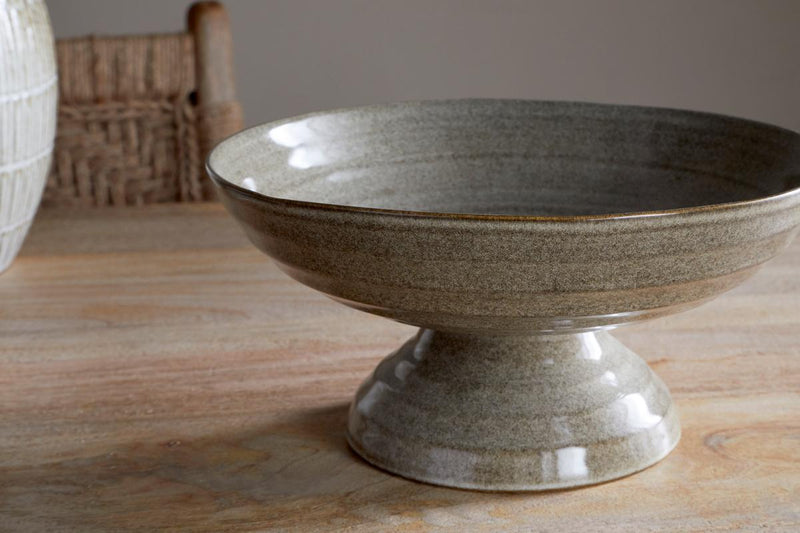 Valinha Earthenware Footed Bowl - Grey