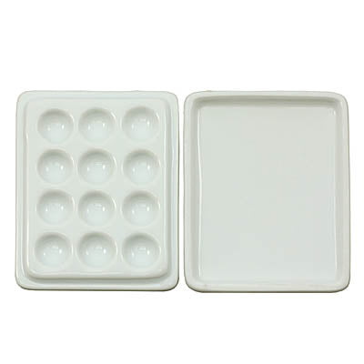 12 Well Rectangular Ceramic Palette With Lid