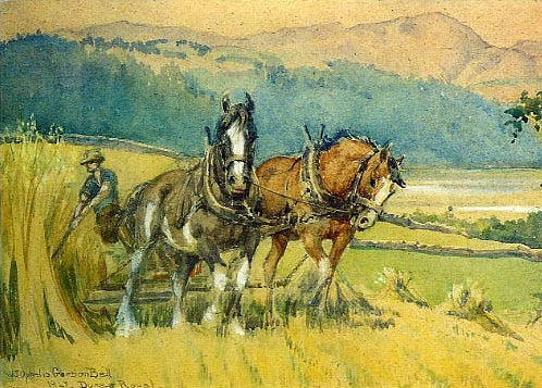 Harvest at Crummock, 1947 - Duke and Royal by W J Ophelia Gordon Bell (1883 - 1973)