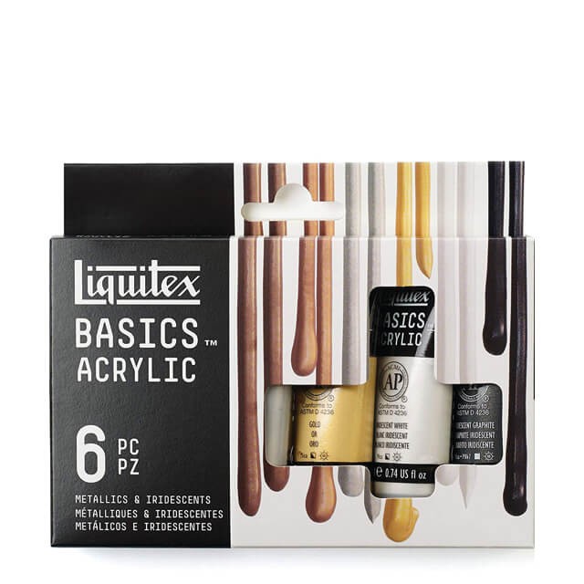 Liquitex Basics Acrylic Paints, Metallics & Iridescents (Set of 6)